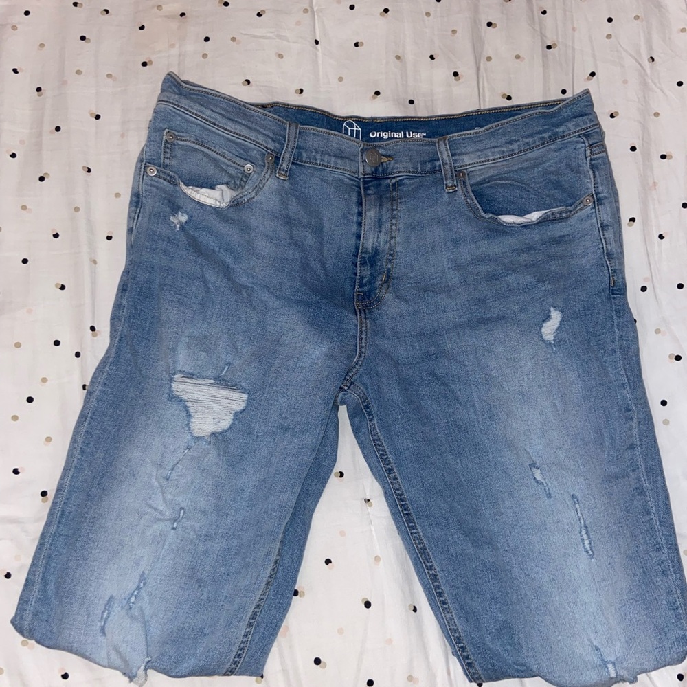 Men’s Ripped Bootcut Blue Jeans - Picture 3 of 3